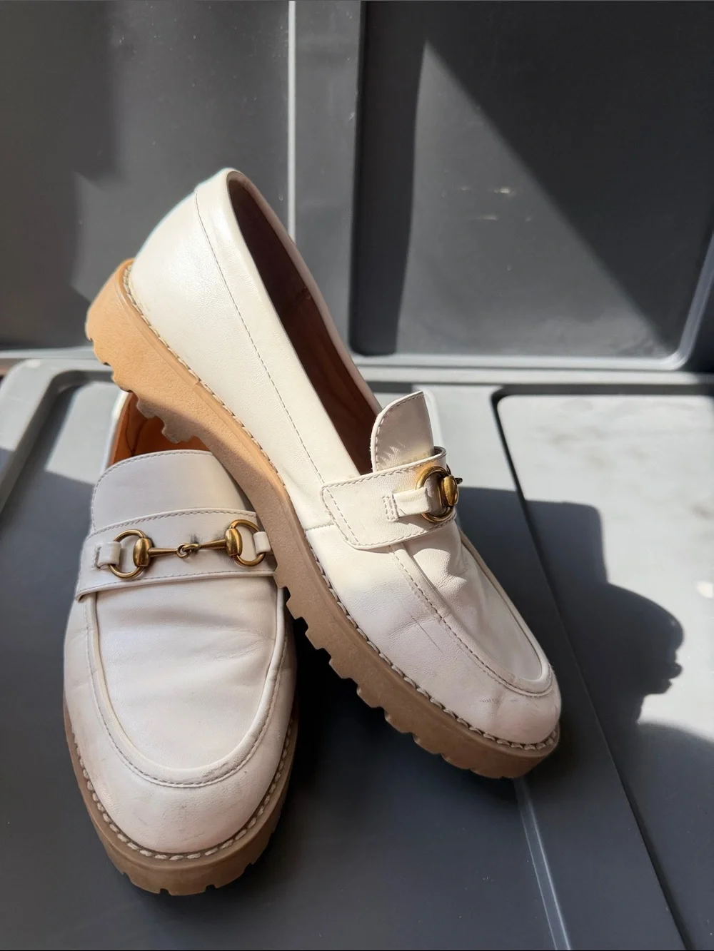 a new day White Leather Horsebit Loafers
